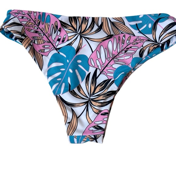 Tropical Leaf Print Bikini Bottom High Cut Swimsuit Colorful Beachwear - Picture 2 of 3